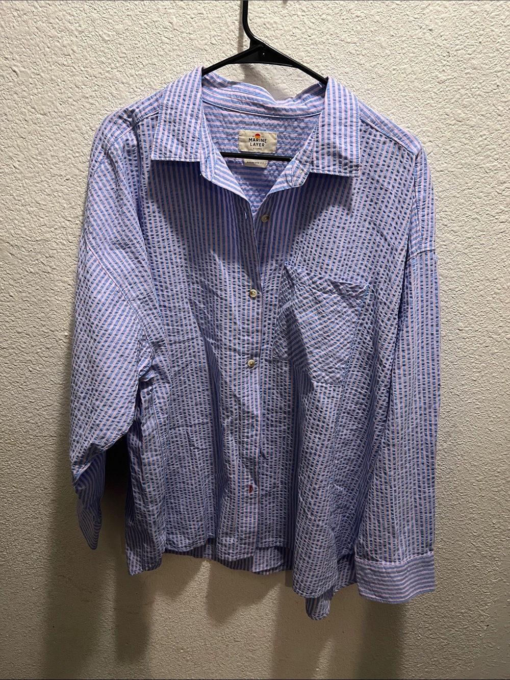 Marine Layer Lavender & White Striped Button-Up Shirt